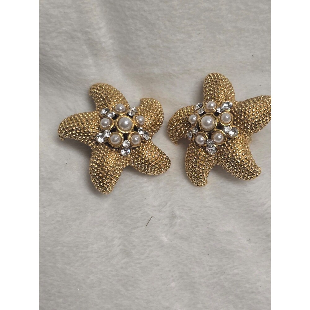 Vintage José María Barrera Gold Tone Starfish Clip-On Earrings Signed ear50